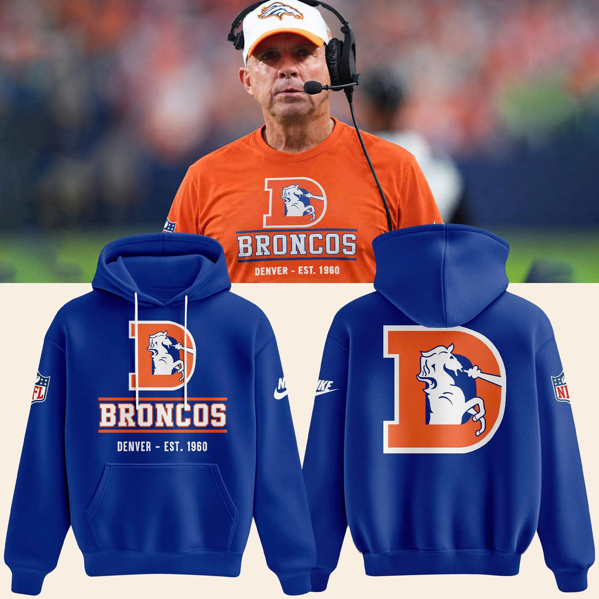 Unisex Royal Blue Denver Broncos 2026 Throwback hoodie