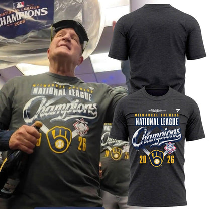 Men's Milwaukee Brewers Heather Charcoal 2026 National League Champions Locker Room T-Shirt