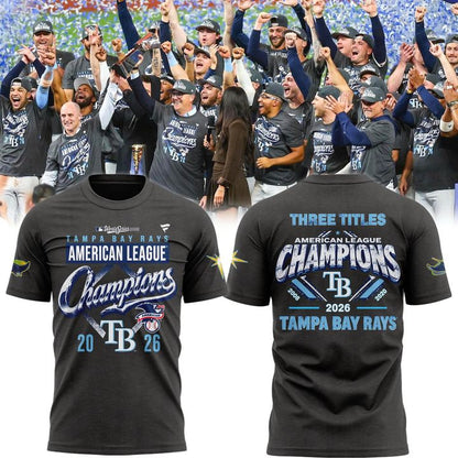 (Adult & Kids) Tampa Bay Rays 2026 American League Champions T-Shirt - Three Titles Locker Room Tee