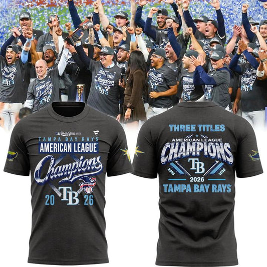 (Adult & Kids) Tampa Bay Rays 2026 American League Champions T-Shirt - Three Titles Locker Room Tee