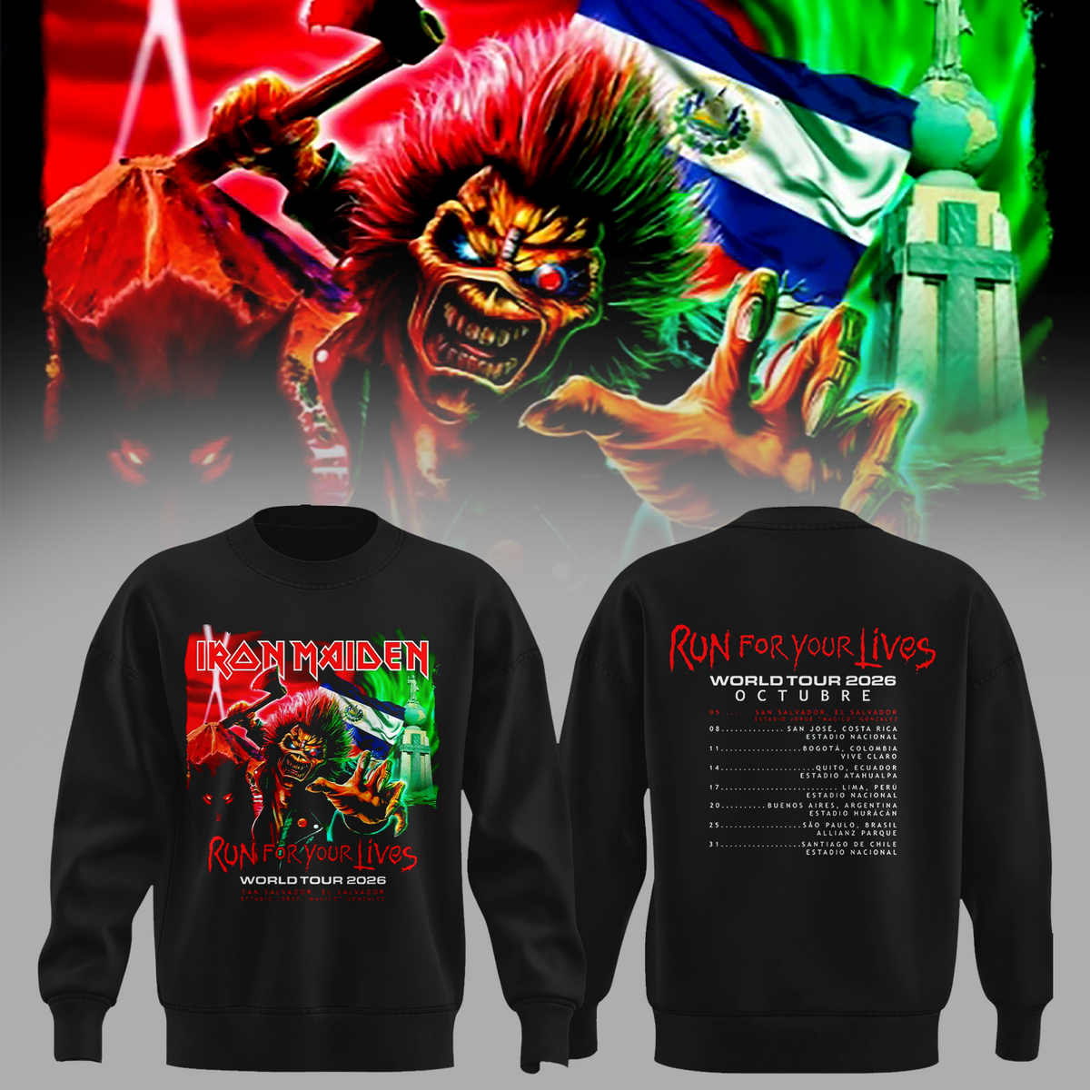Iron Maiden Run For Your Lives World Tour 2026 - El Salvador Event Sweater