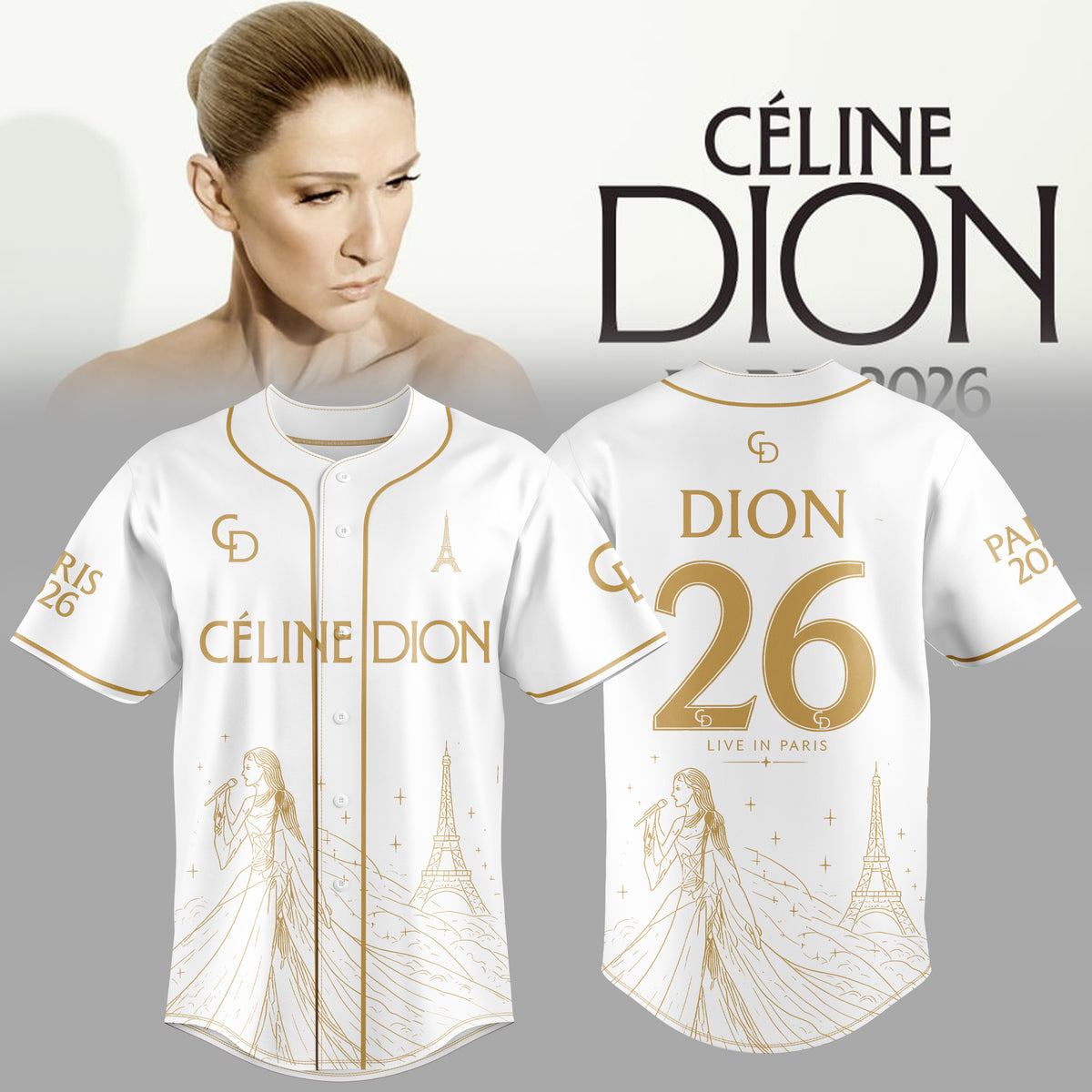 CELÍNE DION: LIVE IN PARIS 2026 “White Symphony” Baseball Jersey