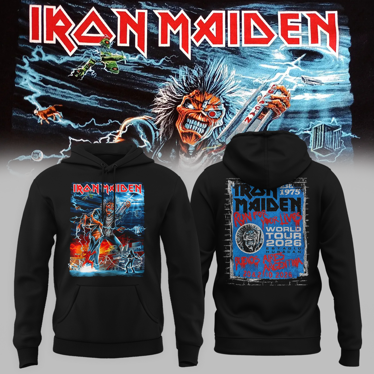 Iron Maiden Buenos Aires Argentina Event Tee 2026 Run For Your Lives Tour At Estadio Huracan 20 21 October 2026 Two Sided Hoodie