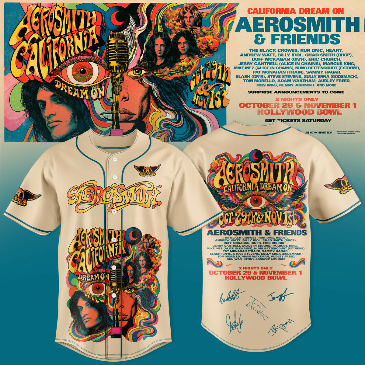 Aerosmith California Dream On Tour Baseball Jersey V1